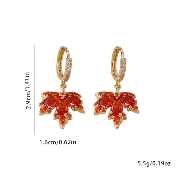 Cubic Zirconia Autumn Leaf Earrings - Picture 5 of 7